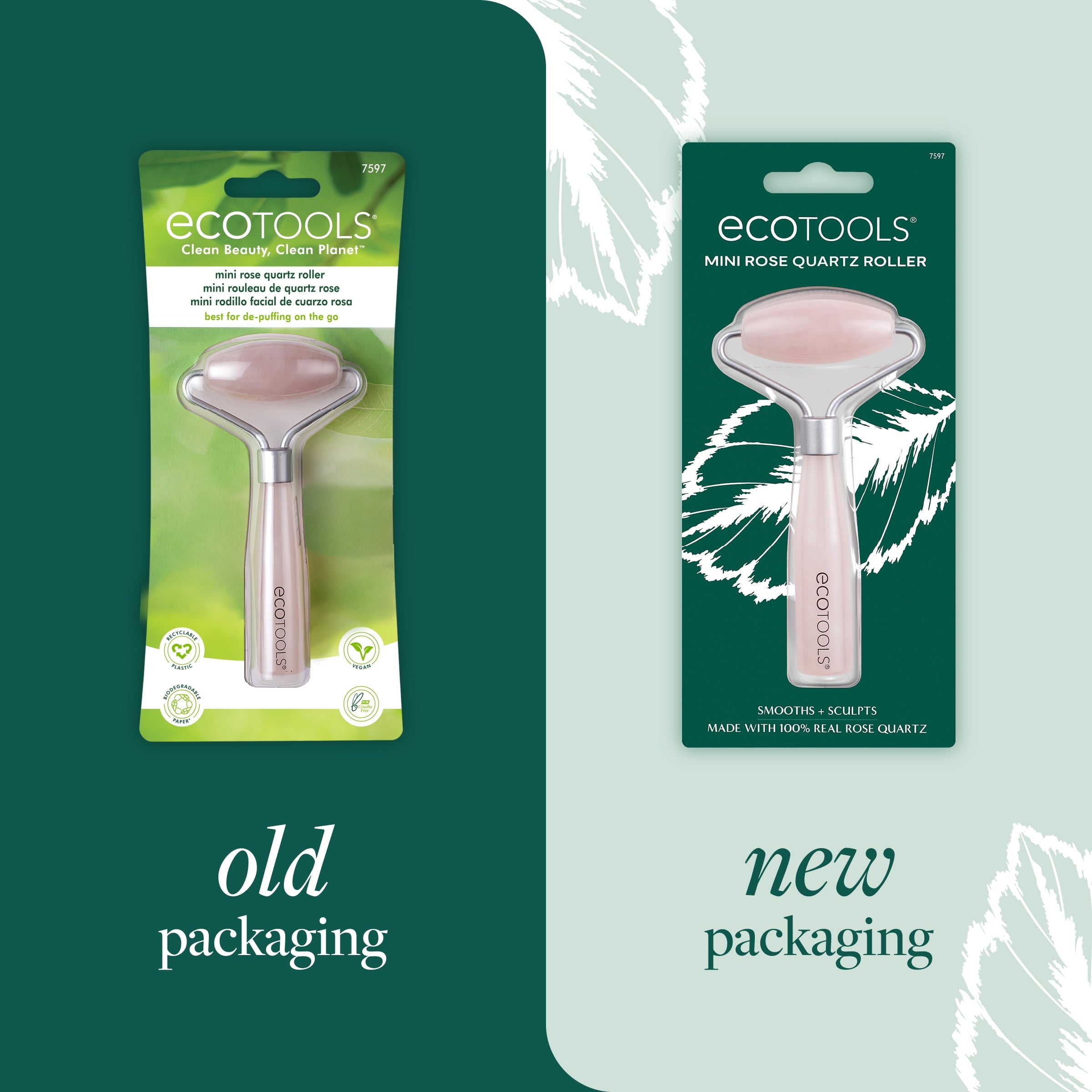 EcoTools Mini Rose Quartz Facial Roller and Massage Roller, Skincare and Sculpting Tool,1 Count