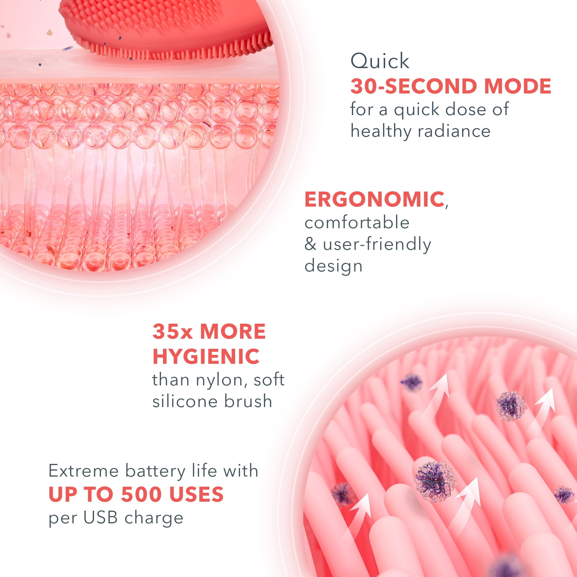 FOREO LUNA 4 Mini – Pearl Pink Silicone Facial Cleansing Brush with T-Sonic Pulsations - Coral