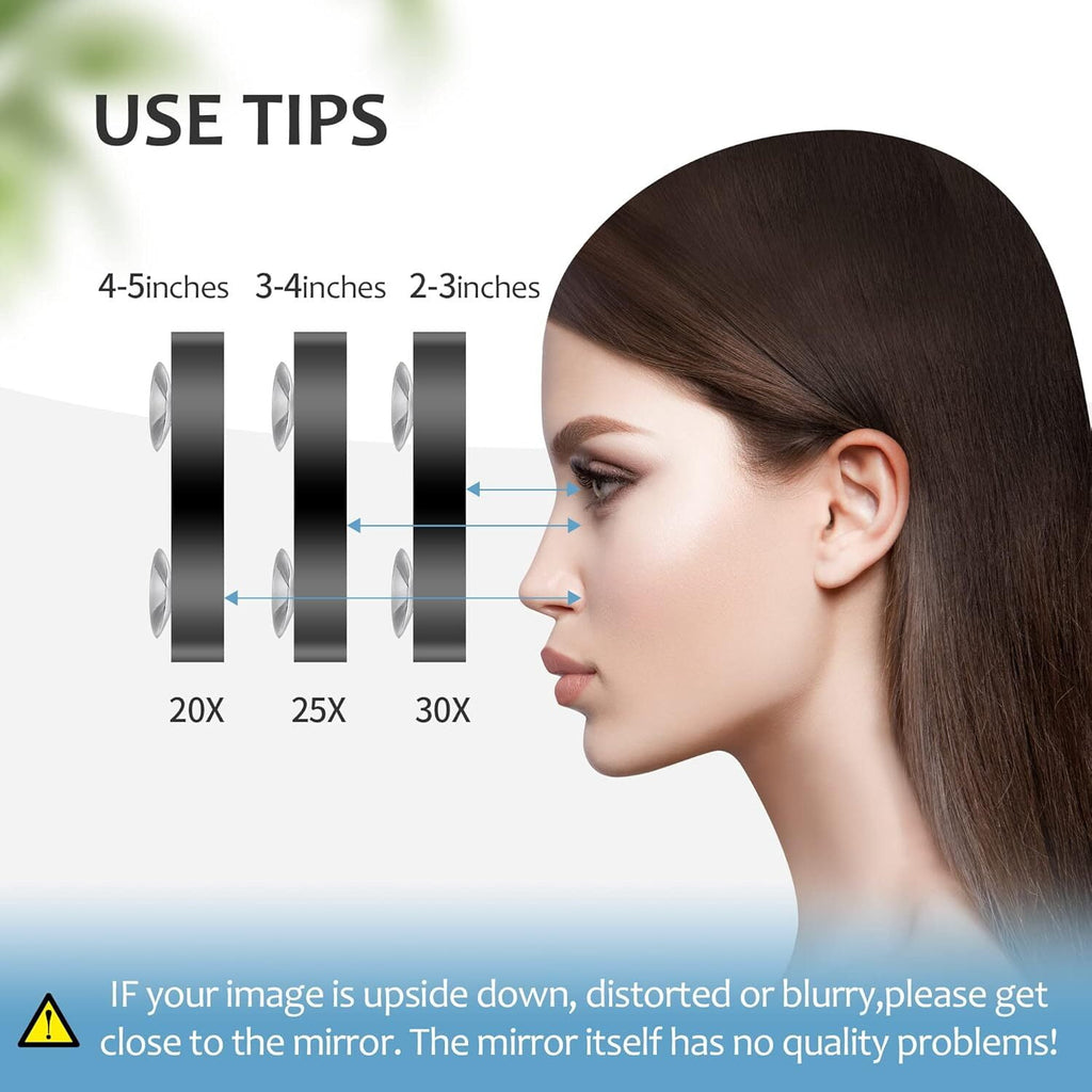 HTSQYL 30X Magnifying Mirror with 2 Suction Cups, 3.5 inches Magnified Makeup Mirror and Slant Tweezers,Black，1PC