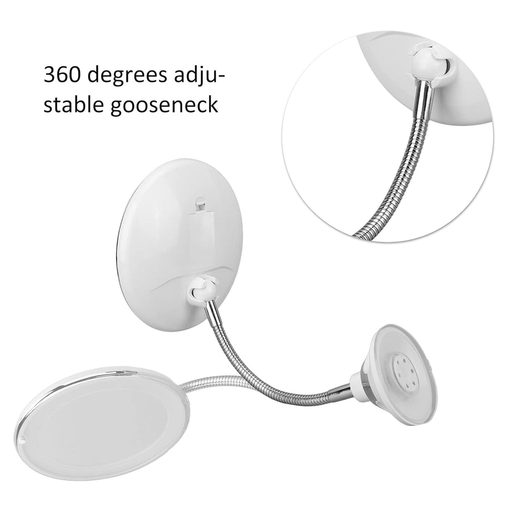 Flexible Gooseneck LED Lighted 10X 6.7" Magnifying Makeup Mirror, Power Locking Suction Cup, 360 Degree Swivel, Portable Cordless Travel and Home Bathroom Vanity Mirror