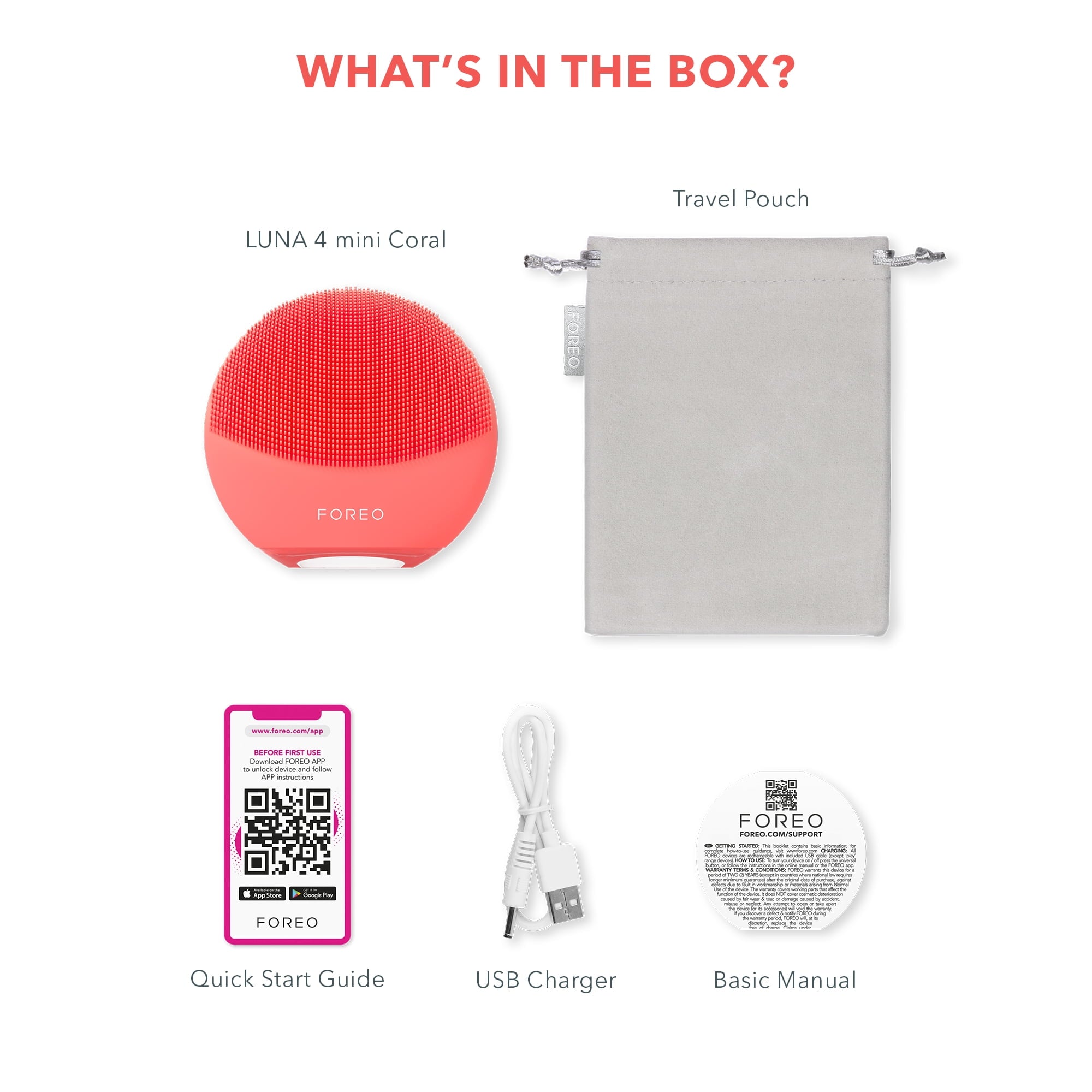 FOREO LUNA 4 Mini – Pearl Pink Silicone Facial Cleansing Brush with T-Sonic Pulsations - Coral