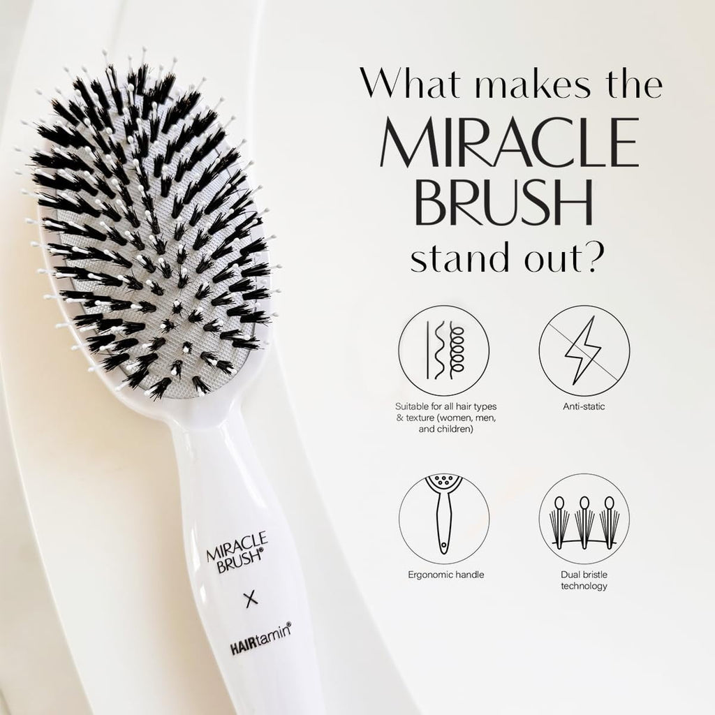 HAIRtamin Miracle Detangling Brush, One Size, White – Gentle Hair Detangler for Adults and Kids