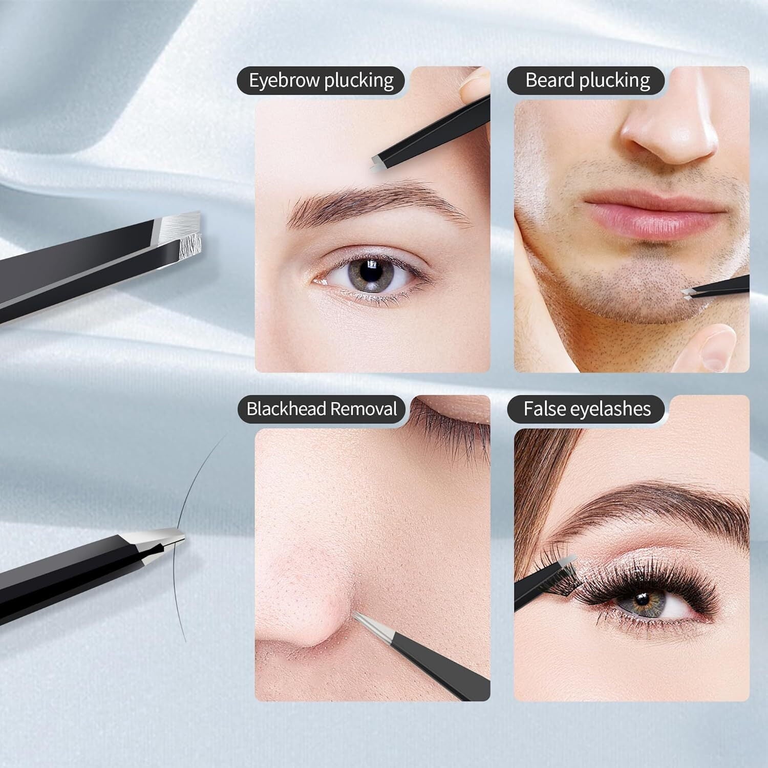 HTSQYL 30X Magnifying Mirror with 2 Suction Cups, 3.5 inches Magnified Makeup Mirror and Slant Tweezers,Black，1PC