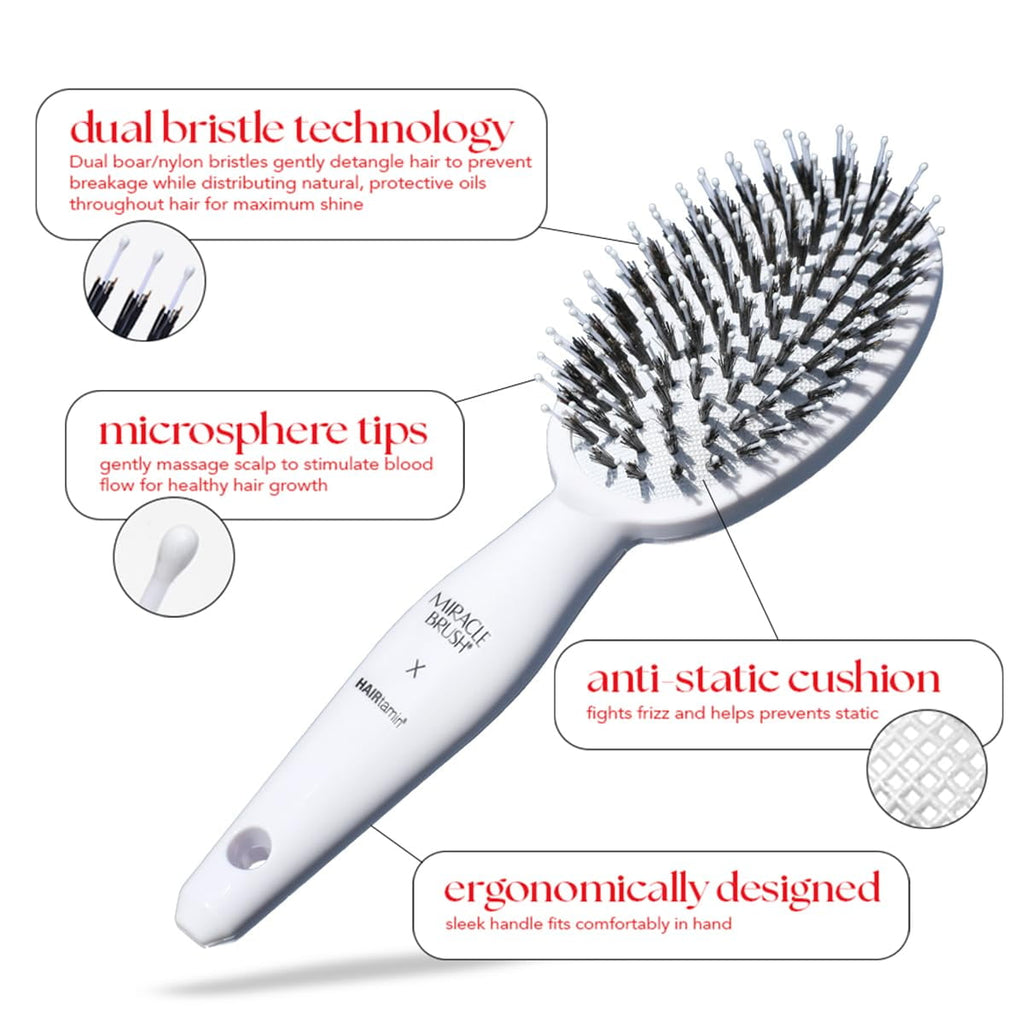 HAIRtamin Miracle Detangling Brush, One Size, White – Gentle Hair Detangler for Adults and Kids
