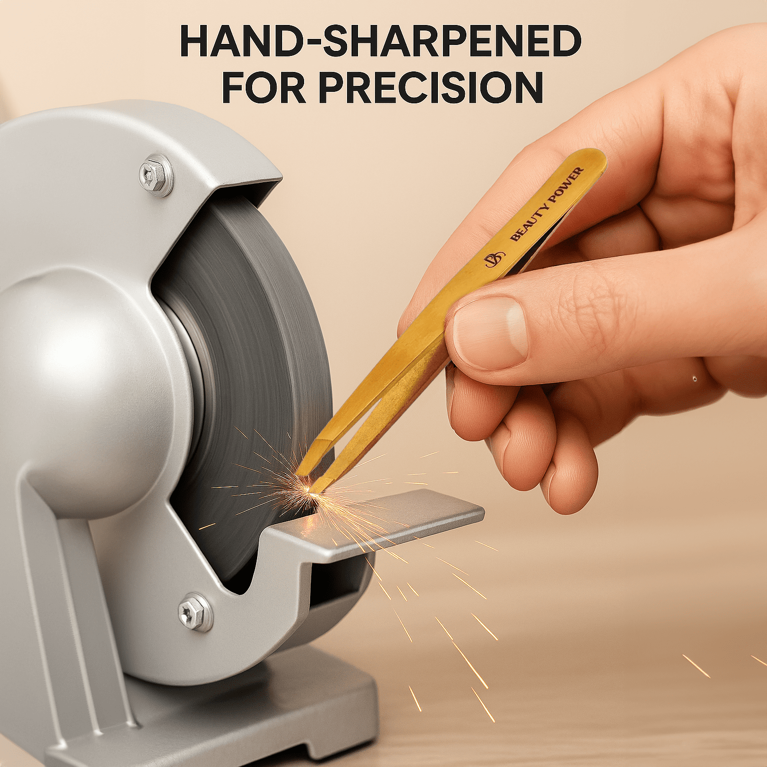 Beauty Power Professional Tweezers in Case - Slant, Durable Lightweight German Stainless Steel, Ultra Precision Tweezers for Eyebrows, Facial Hair, Chin, and Ingrown Hair Removal - Gift (Gold)