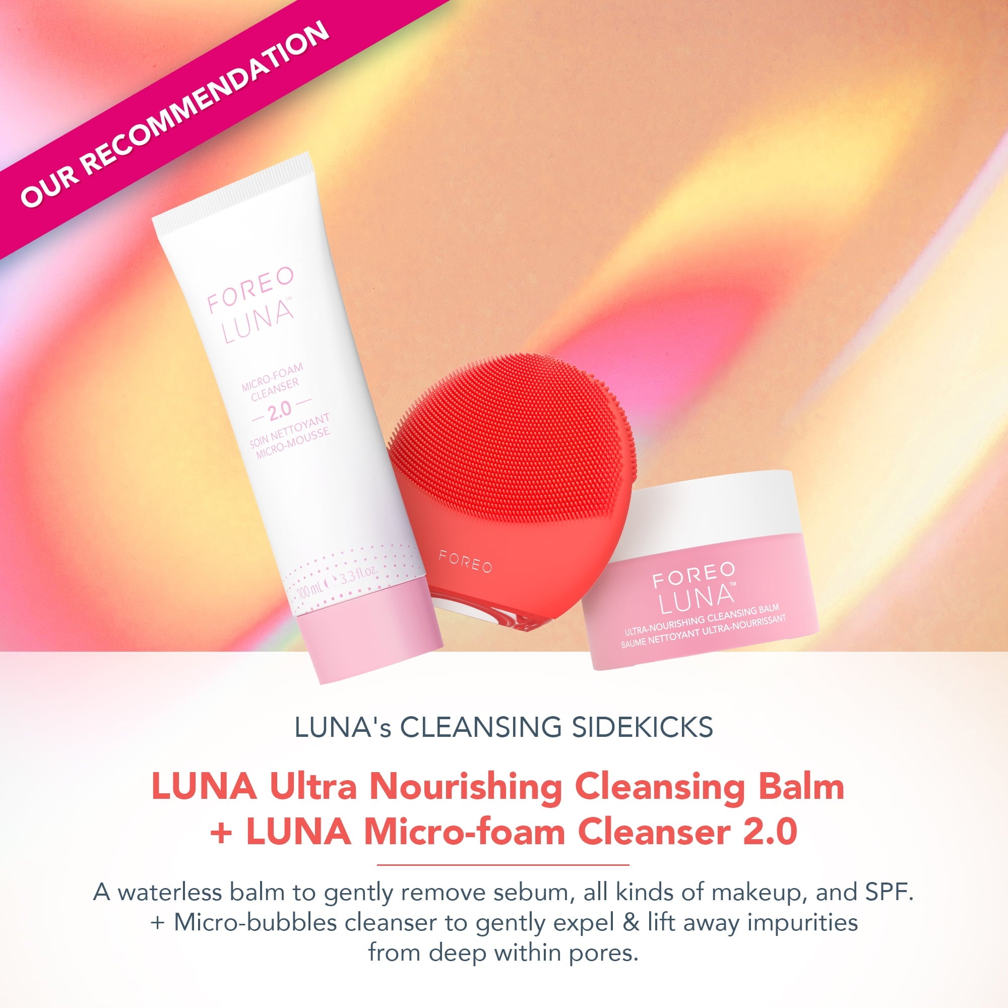 FOREO LUNA 4 Mini – Pearl Pink Silicone Facial Cleansing Brush with T-Sonic Pulsations - Coral