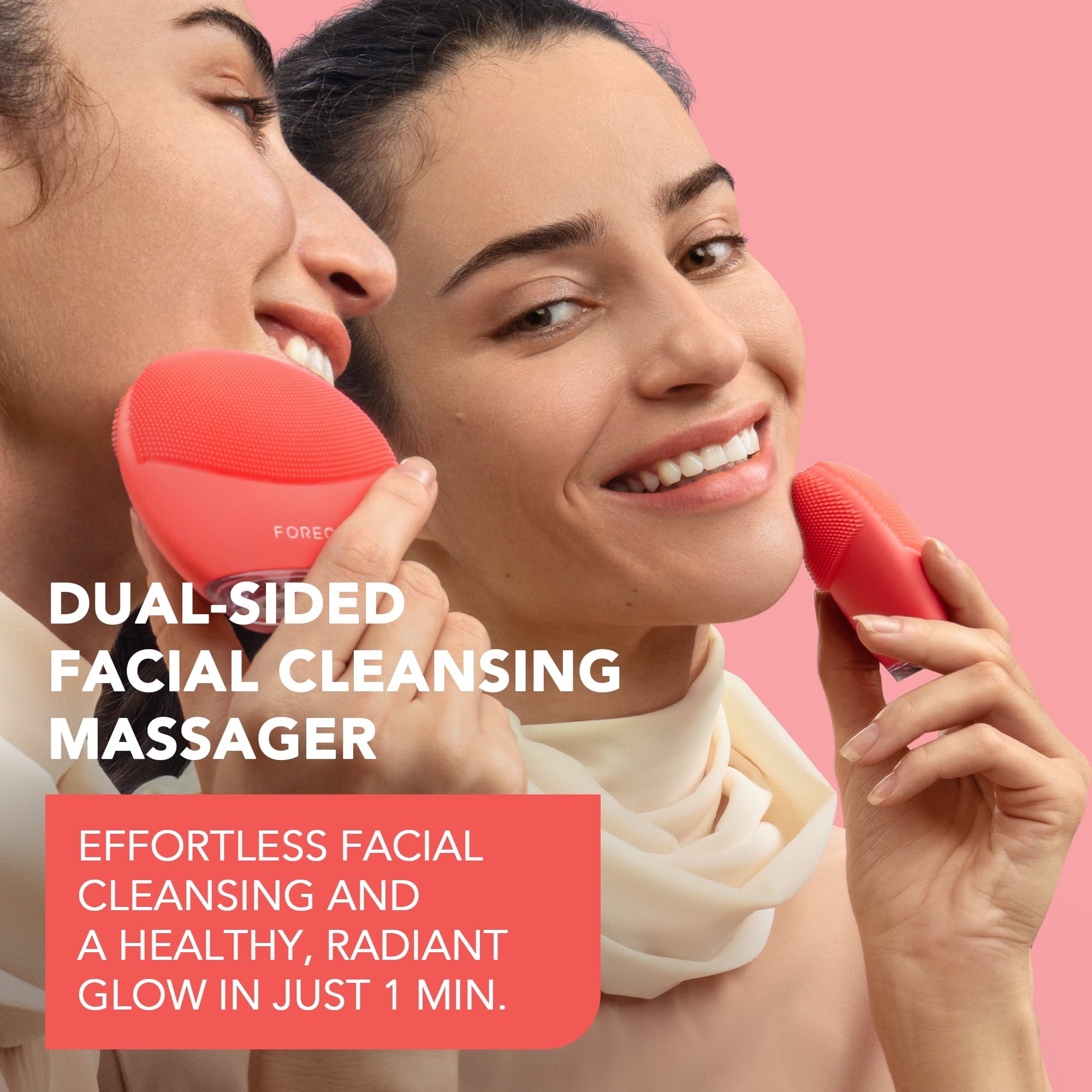 FOREO LUNA 4 Mini – Pearl Pink Silicone Facial Cleansing Brush with T-Sonic Pulsations - Coral